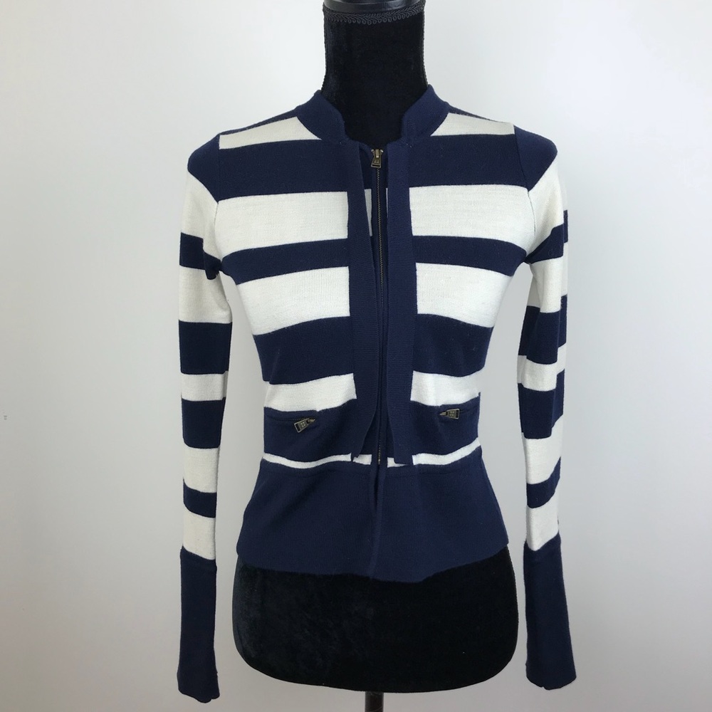 BcbgMaxAzria bold stripe zip up sweater